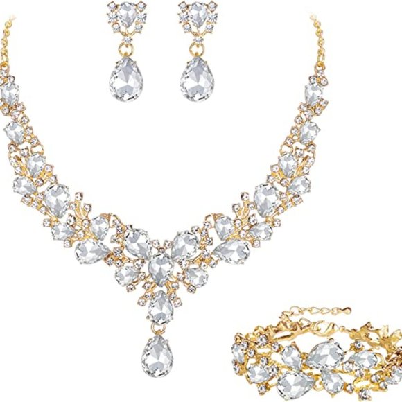 NEW Sparkling Bling Swarovski Crystal Rhinestone Wedding Necklace Set + … - Picture 2 of 16